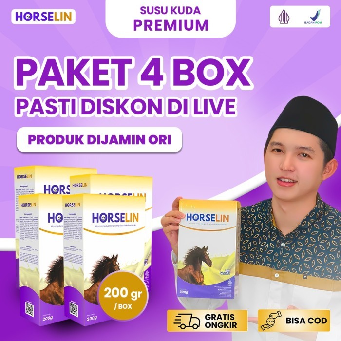 

Horselin Susu Kuda Premium 4 Box200gr Cegah Pengapuran Tulang, Nyeri Sendi Dan Rematik