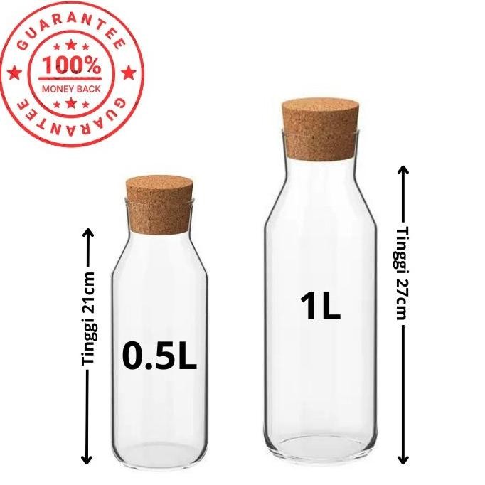 Botol kaca karafe pitcher Dengan Penutup Kayu