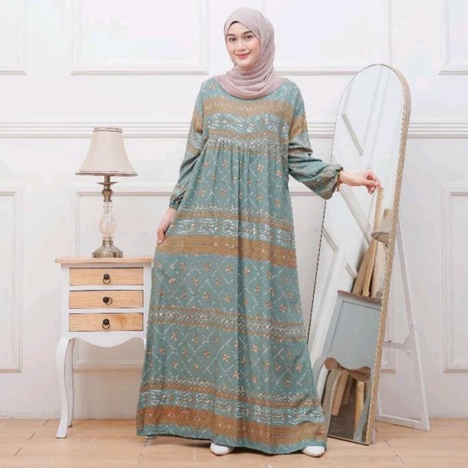GAMIS DRESS RAYON PREMIUM MOTIF ETNIK GAMIS LEBARAN 2025 DRESS MODEL TERBARU CASUAL LINEN MAXI POLOS