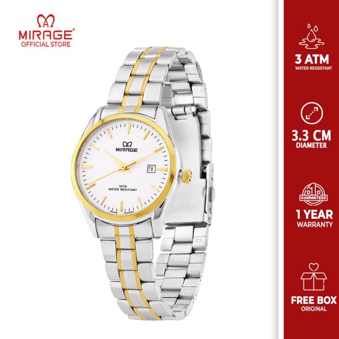 Jam Tangan Wanita Mewah Mirage Original 8708L Kombinasi Silver Gold