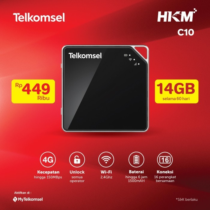 Best Seller Mifi Router Hkm C10 Speed 4G Lte Free Telkomsel - Xl Go Izi (Unlock)
