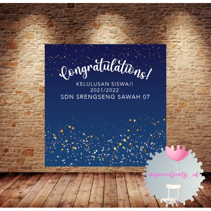 CUSTOM GRADUATE BACKDROP BANNER SPANDUK SCHOOL GRADUATION NAVY BIRU