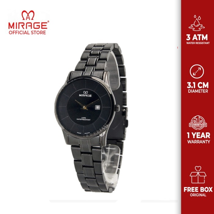 Terbaru Jam Tangan Wanita Mirage Branded Watch Ori Hitam Black 8670L