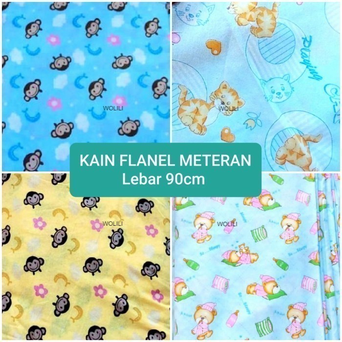 Kain Flanel Meteran Lebar Kain 90cm. Lembut Bedong Gedong Bayi - 100cm