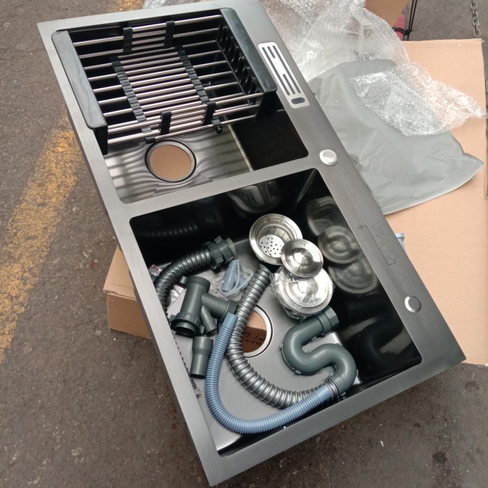 '+'+'+'+] bak cuci piring wikho hitam black bowl 2lubang stainles sink kitchen