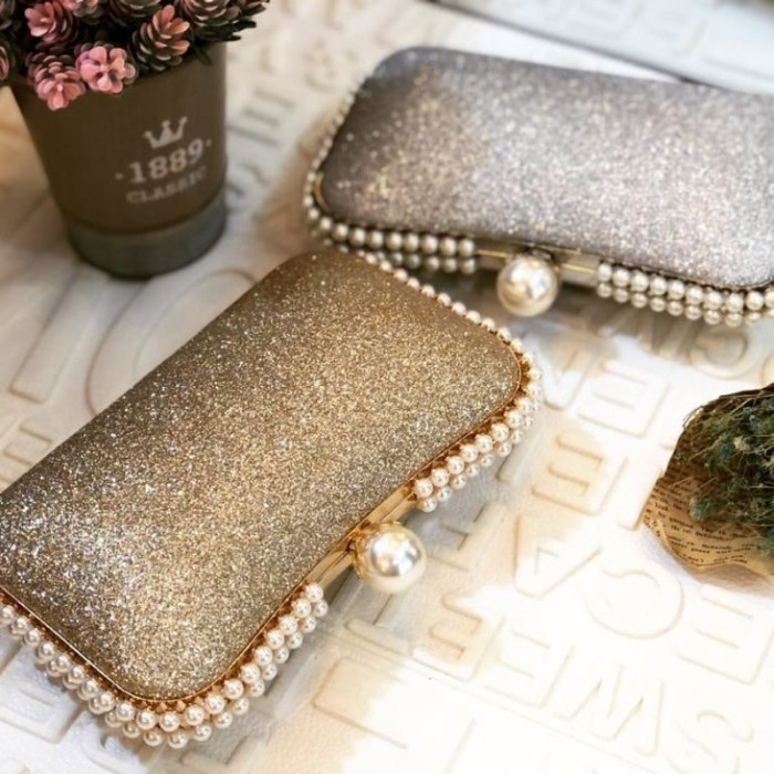 Berkualitas Tas Pesta Elizabeth Embellished Pearl Box Clutch Party Bag Wedding
