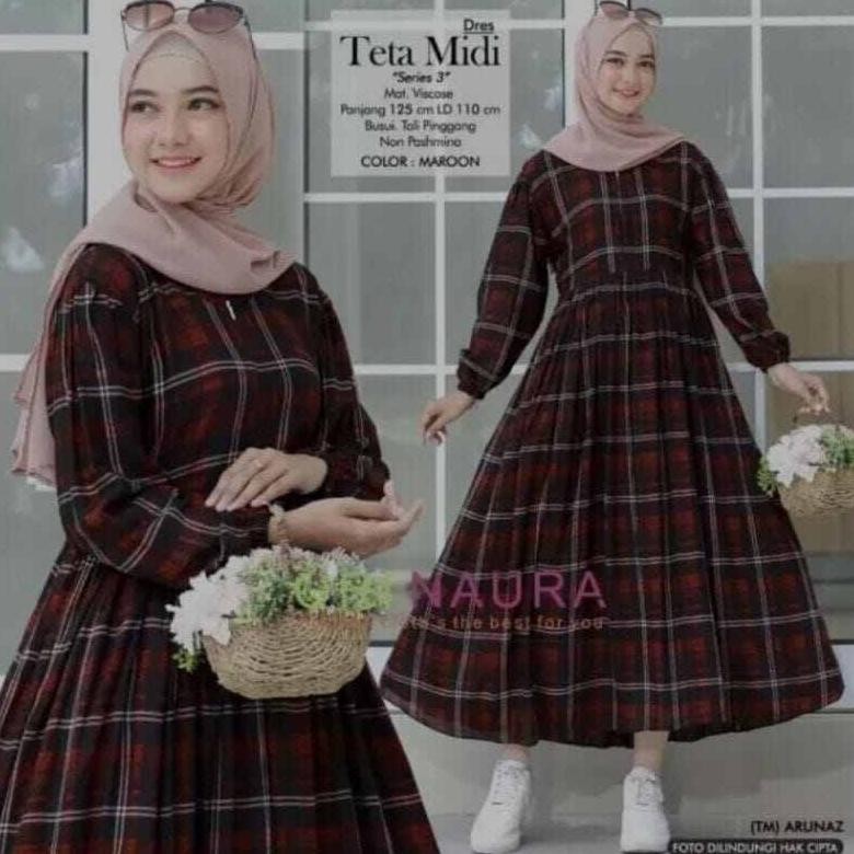 MIDI dres wanita MOTIP kotak kotak