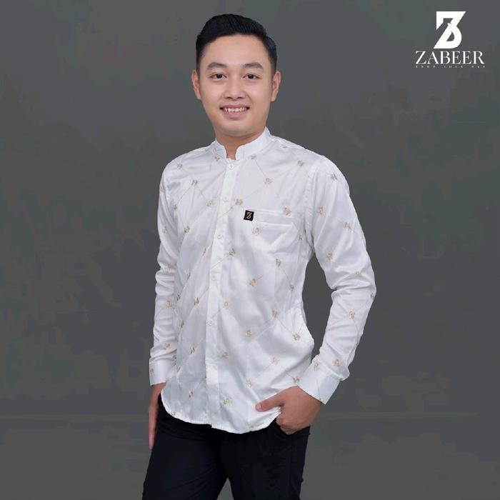 Produk Unggulan Kemeja Koko Pria Full Bordir Stell Slim-Fit Dewasa Atasan Baju Muslim Putih Slimfit