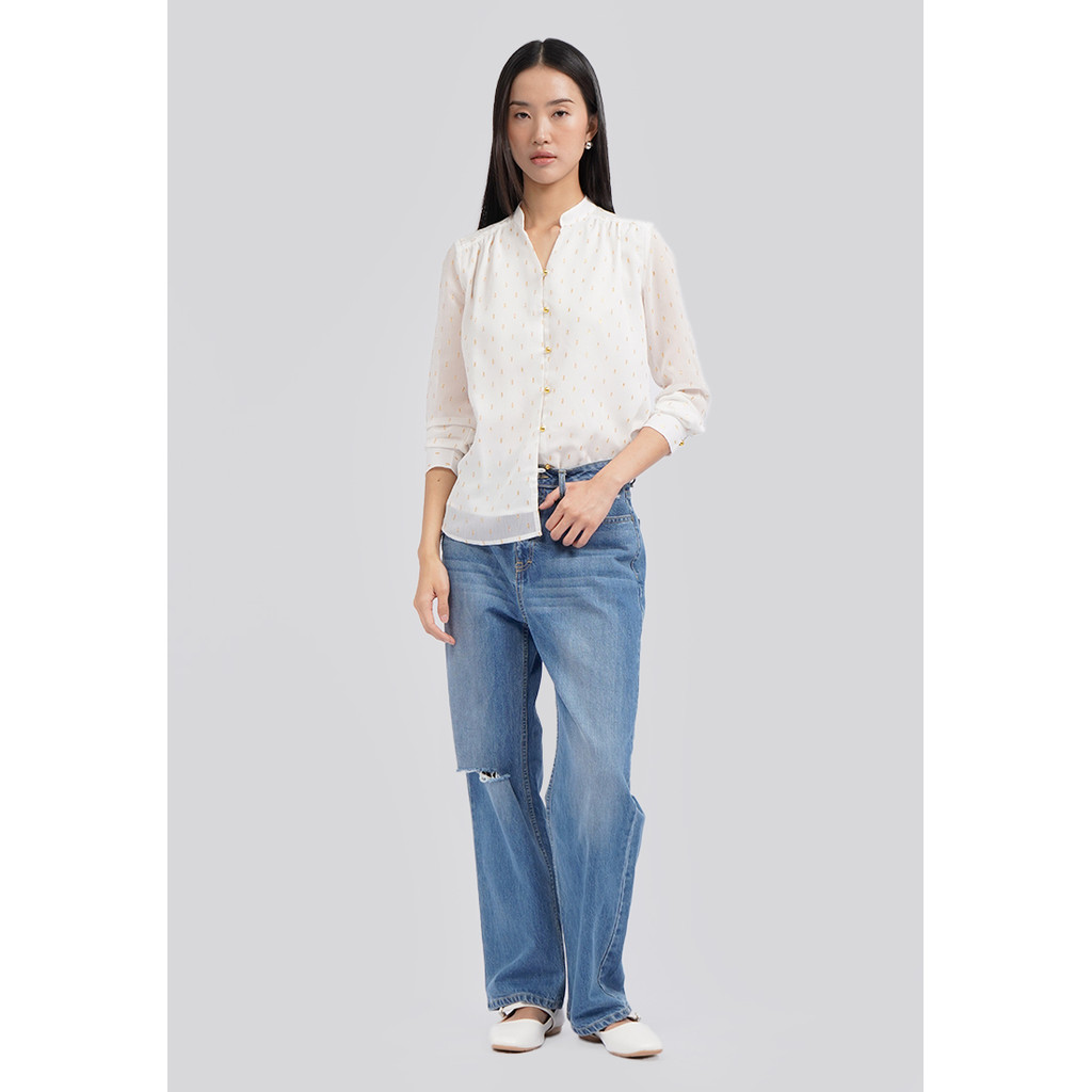 Executive Dotted Mesh Blouse with Foil Detail Off White