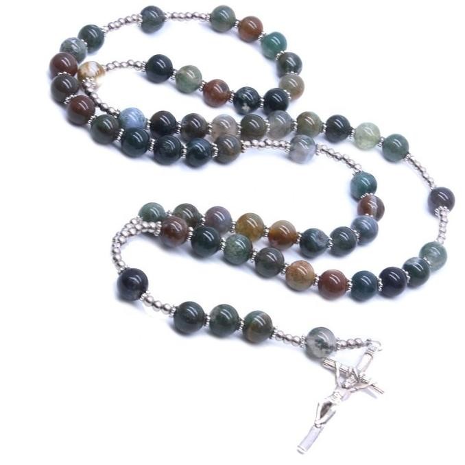 Kalung Rosario Batu Giok dan Indian Agate - Rosario Batu Alam Asli