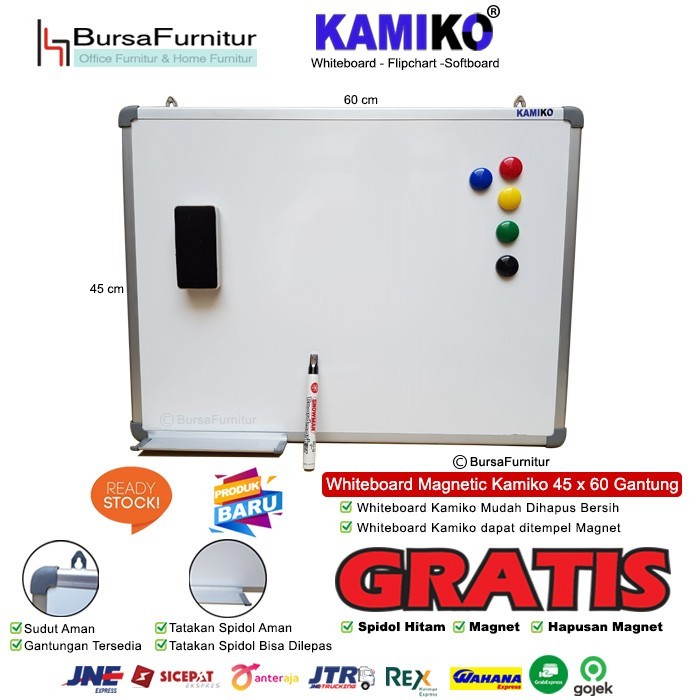 

WHITEBOARD KAMIKO UK 45X60 SPIDOL HITAM, MAGNET, HAPUSAN MAGNET