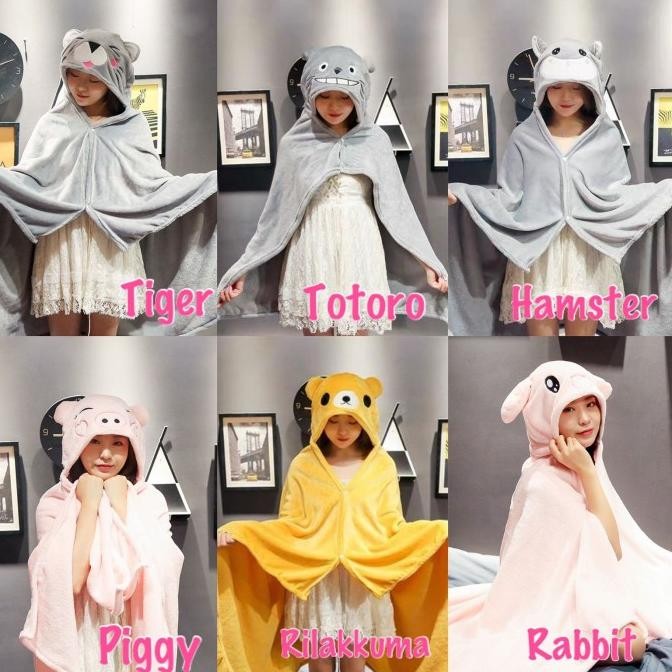 Hoodie Selimut Karakter Totoro Rilakkuma Tiger Hamster Kelinci Import Tokocici111