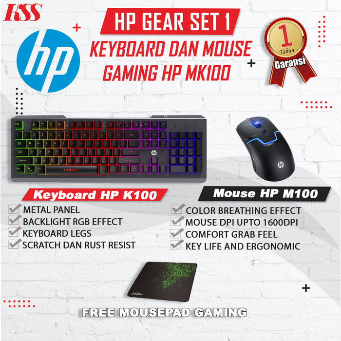 COMBO HP MK100 GAMING KEYBOARD K100 DAN MOUSE M100