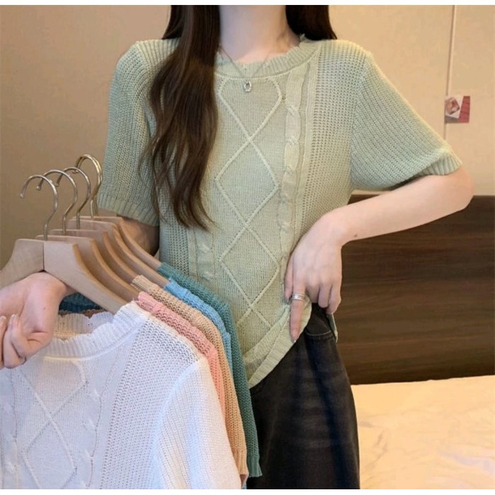 Atasan Kaos Rajut Korea Wanita Knit Import
