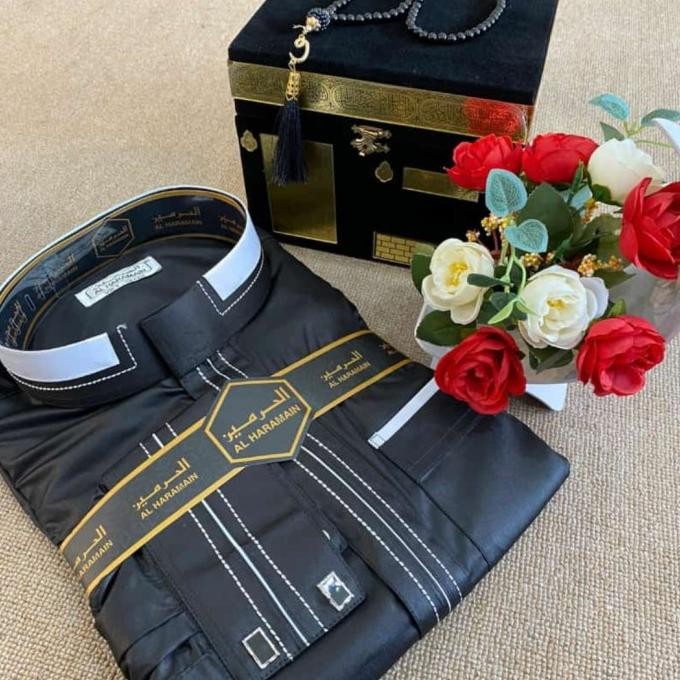 Jubah / Gamis Pria Haramain Hitam + Jubah Al Haramain Premium Manset Terlaris