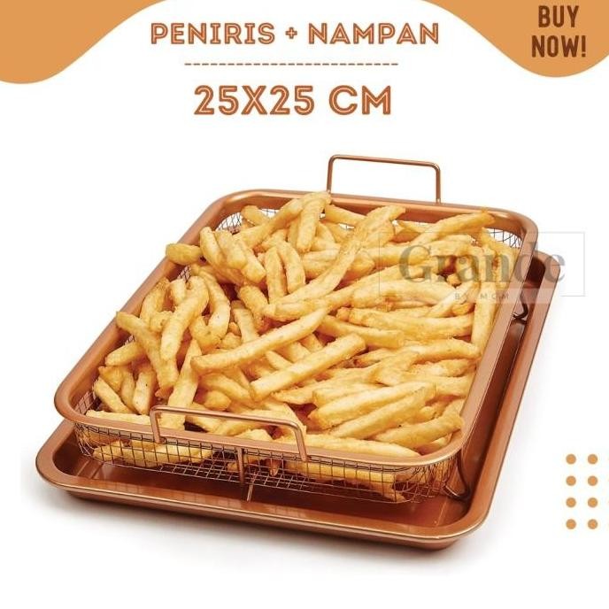 SET KOTAK 25X25 PENIRIS GORENGAN PLUS NAMPAN GORENGAN STAINLESS HANDLE