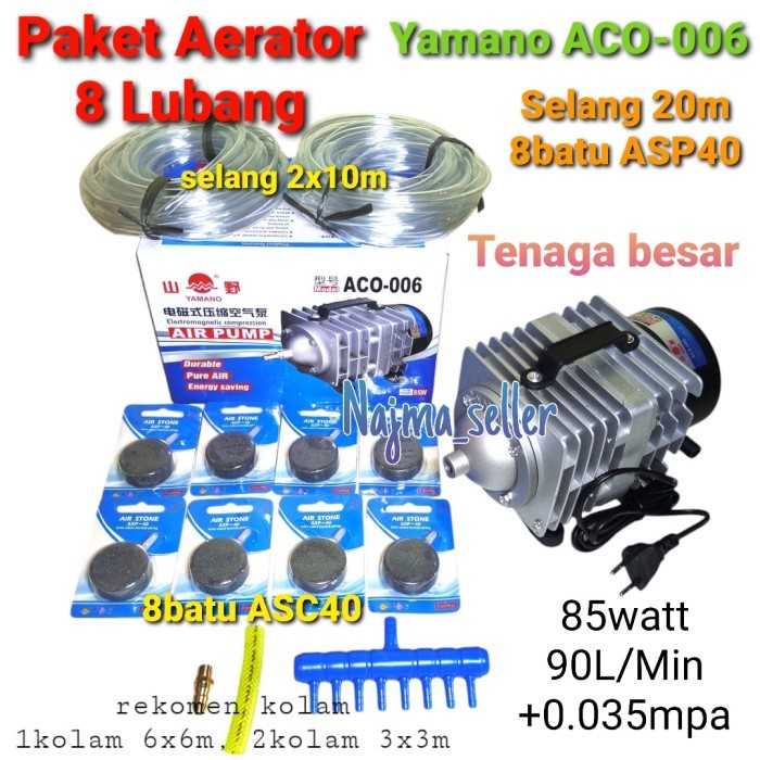 PROMO Paket Aerator Kolam 8 Lubang Yamano ACO 006 Airstone Bulat pipih. Tenaga besar. Khusus ternak