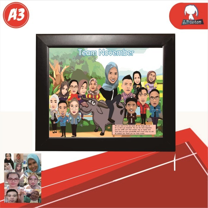 TERLARIS karikatur Wajah A3 8 Wajah + Pigura
