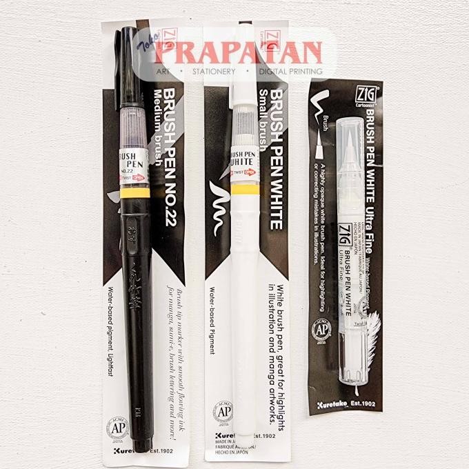 .........] Zig Kuretake Brush Pen Black White | Pena Kuas