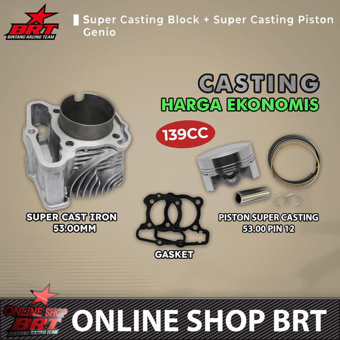 Blok Set Piston Casting 53 Mm Brt Genio Deluxe Beat Scoopy Street Fi Esp