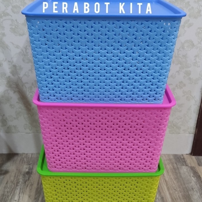 SPECIAL SUNLIFE-KOTAK TUTUP PLASTIK MOTIF ROTAN NARITA LARGE KODE 872