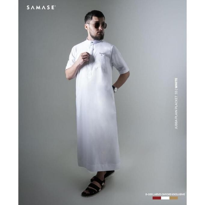 SAMASE Jubba Jubah Plain Placket S025 Lengan Pendek Ghamis Pria Dewasa Samase Original Terlaris