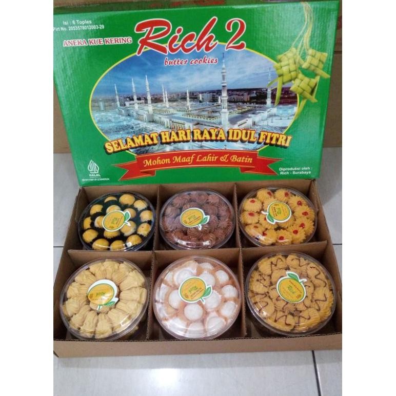 

COD Kue kering RICH 2 /hampers lebaran / kue kering toples campur isi 6 toples(isian kue 200gr-250gr )+ Free kartu ucapan (kue kering Sesuai foto) Premium