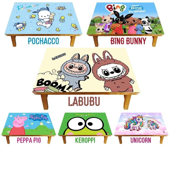 

TERBARU MEJA BELAJAR ANAK LIPAT KAYU KARAKTER UNICORN LABUBU POCHACCO BING BUNNY PEPPA PIG KEROPPI