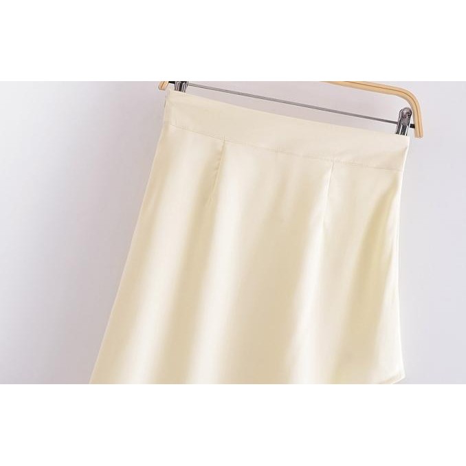Ab672367 Rok Panjang Midi Skirt Asimetris Pesta Wanita Korea Import Soft Beige Broken White Putih Tu