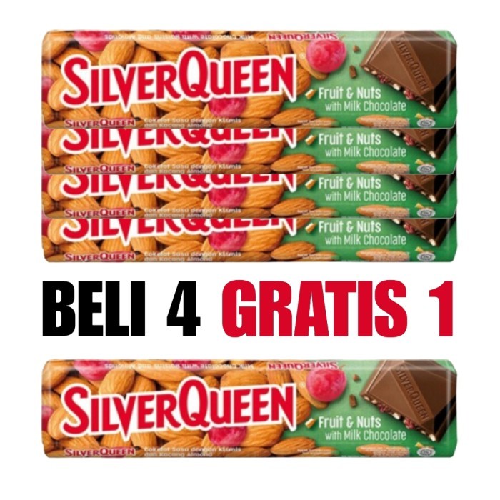

Ready SilverQueen Beli 4 Gratis 1 Milk Chocolate Fruit & Nuts 58 g