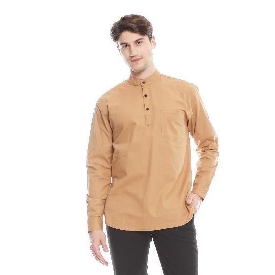 Baju Koko Coksu Lengan Panjang Pria Kemeja Muslim Coklat Susu Premium Ameersyailendra27