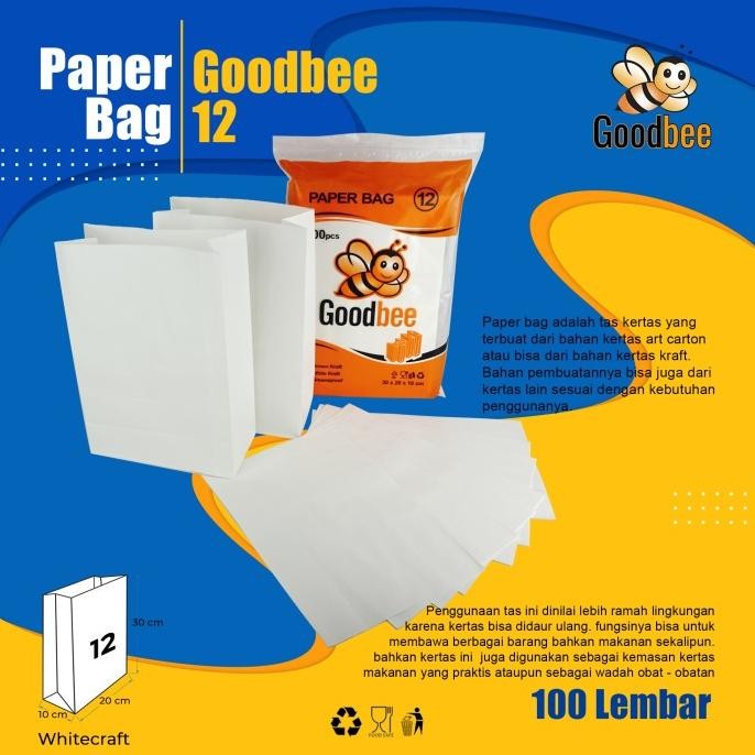 

PAPER BAG GOODBEE KODE 12 - WHITE KRAFT- KANTONG KERTAS ROTI 100PCS