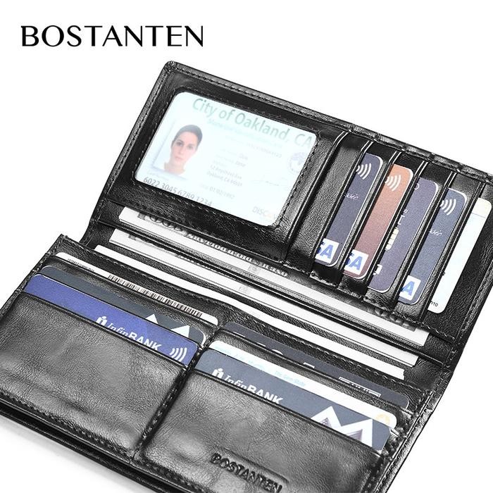 Bostanten Dompet Lipat Panjang Pria Slot Kartu Kulit Pu Warna Hitam/Kopi