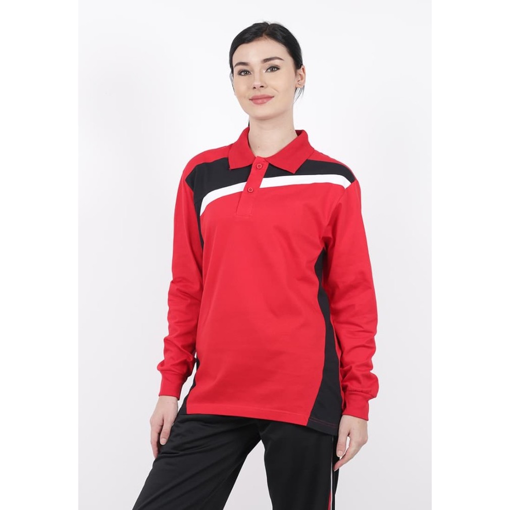 Kaos Polo Combat AR Samora Lengan Panjang Merah Kombinasi Hitam Atasan