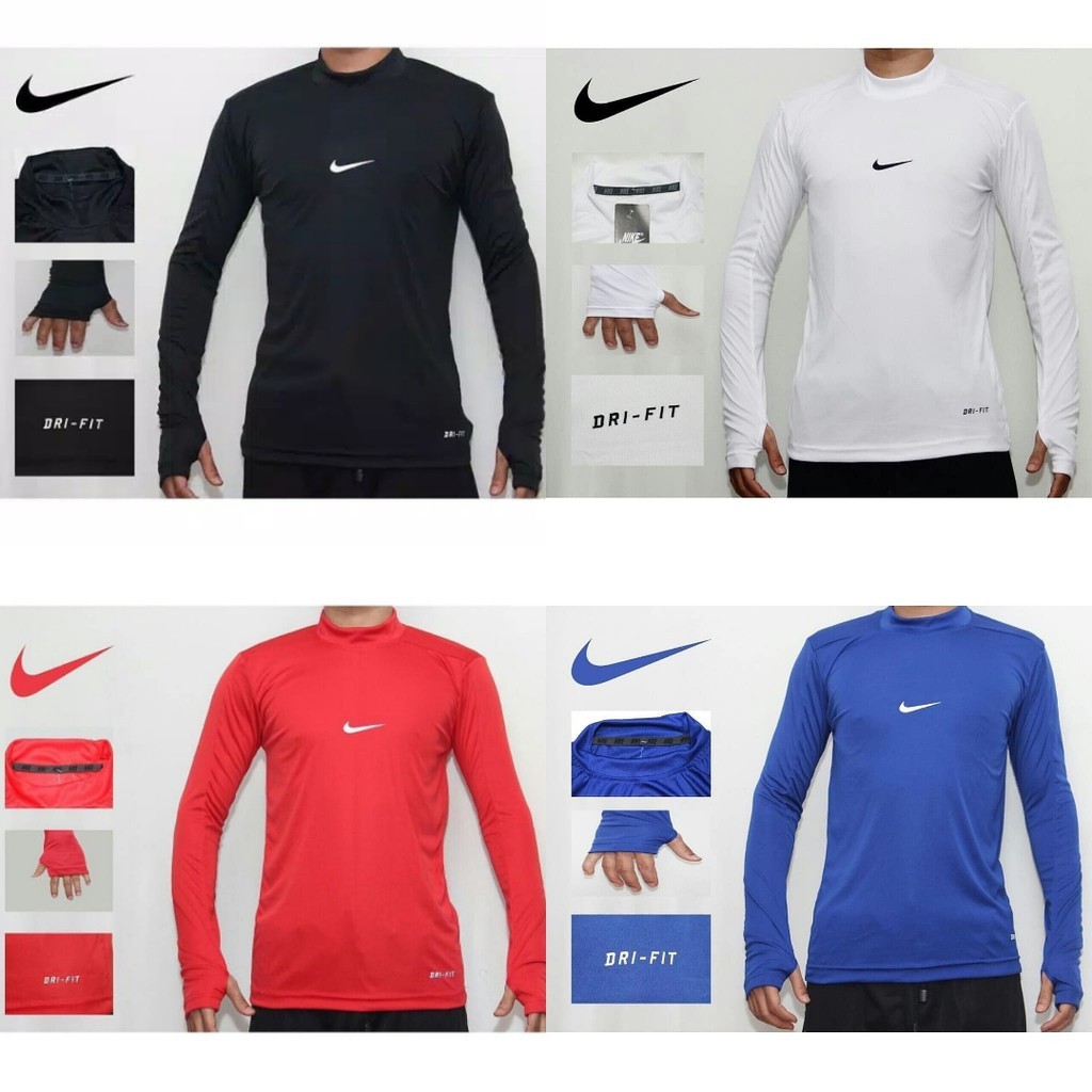 New Manset Baselayer Nike Panjang Thumbhole Baju Kaos Daleman Futsal Bola Olahraga