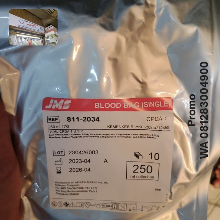 

Blood Bag Double 250 ml JMS Dauble 250 ml 250cc Kantong Darah Single
