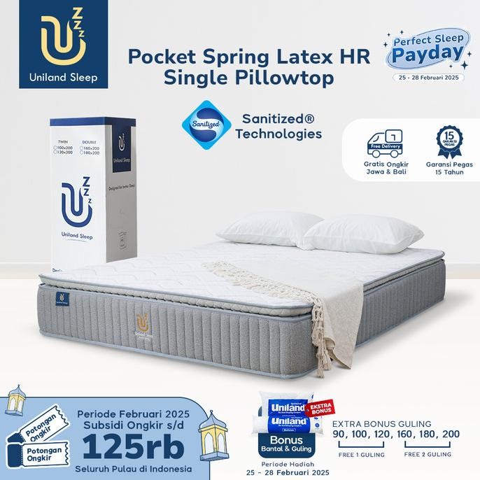 Kasur Pocket Spring Bed Latex HR Single Pillowtop 30cm Uniland Sleep ..