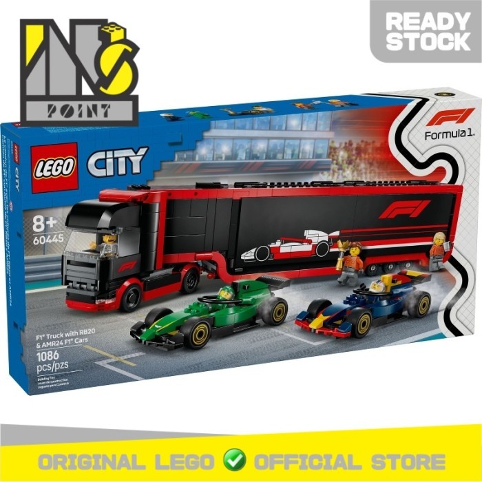 Mainan Lego City 60445 F1 Truck dengan Mobil RB20 dan AMR24 - 1086 Pcs