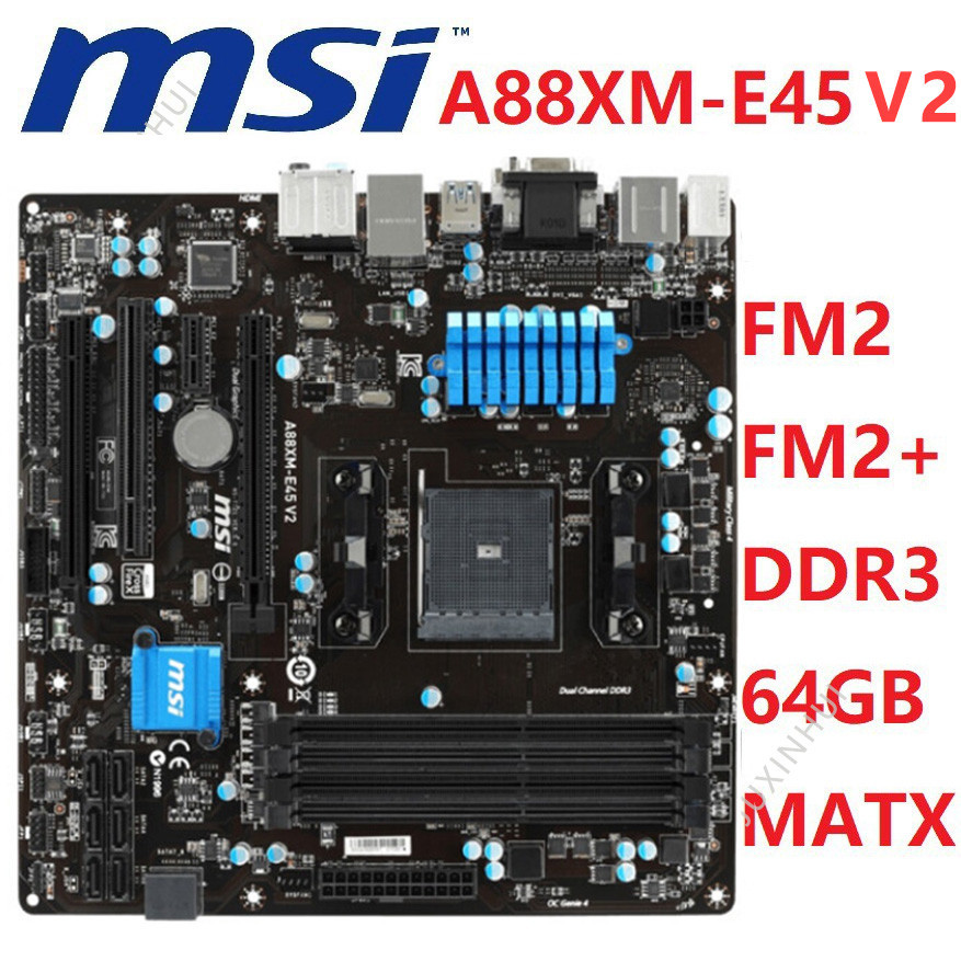 Motherboard Desktop MSI A88XM-E45 V2 bekas AMD A88X Socket FM2/FM2+ DDR3 64GB MATX Asli Motherboard 