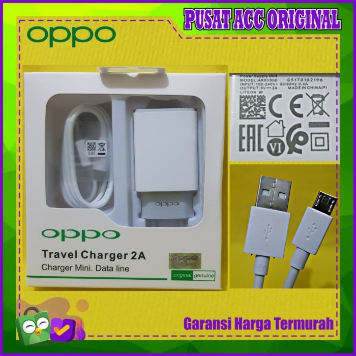 Charger Oppo Ori 100% Oppo A3S A5S A1K A12 A31 Cas Fast Charging 2A