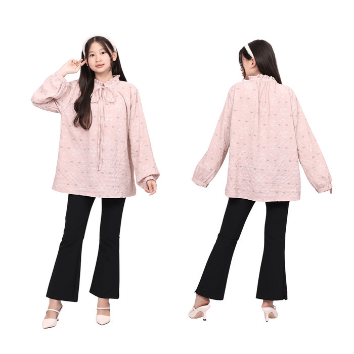 Kemeja Tunik Blouse Fashion Etnik Anak Perempuan Lengan Panjang 6-12 Tahun
