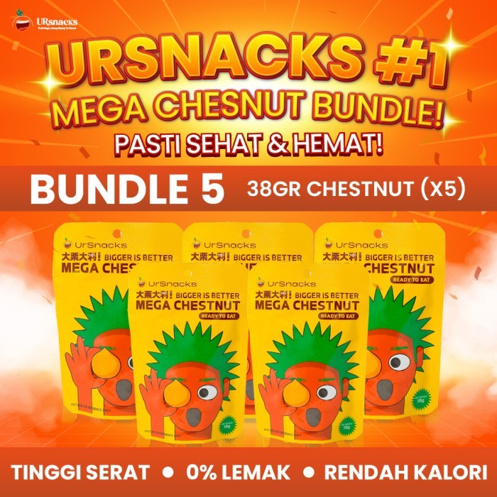 

BARANG TERLARIS URSNACKS Bundle 5 Mega Chestnut 38gr - Kacang Traveller Bikin Kenyang - Halal BPOM