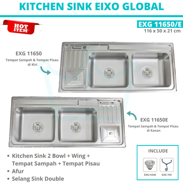 KITCHEN SINK BAK CUCI PIRING EIXO GLOBAL EXG 11650 BCP SET BESAR LEBAR