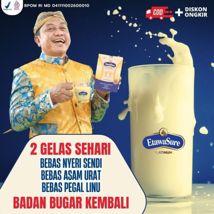 

ORIGINAL ETAWASURE Susu Etawa Herbal Murni Platinum Rasa Jahe - 250gr untuk Kesehatan Tulang, Sendi,