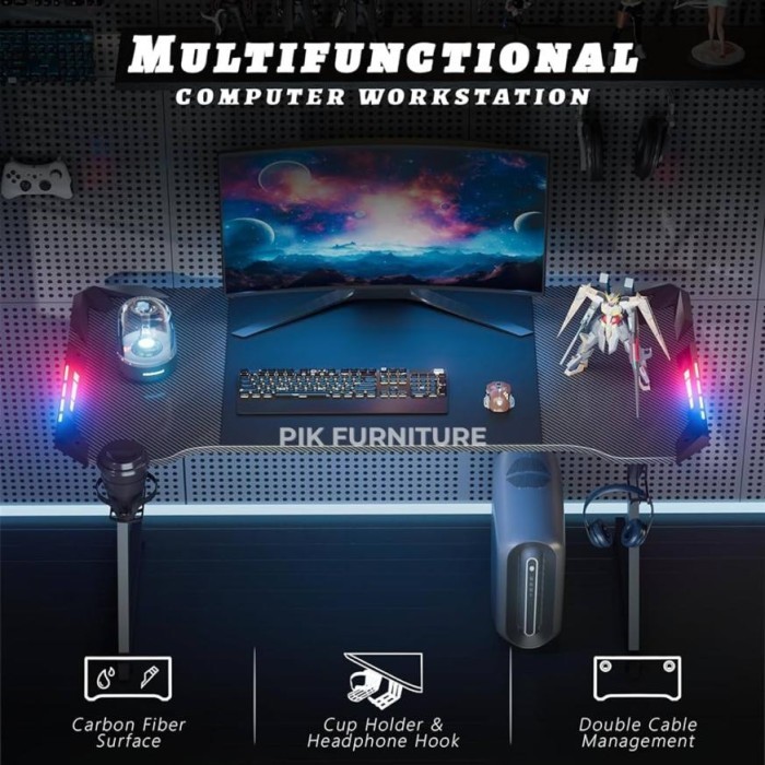 Meja Gaming Led Meja Komputer Lampu Gaming Table Meja Bermain Anak Meja Komputer Pc