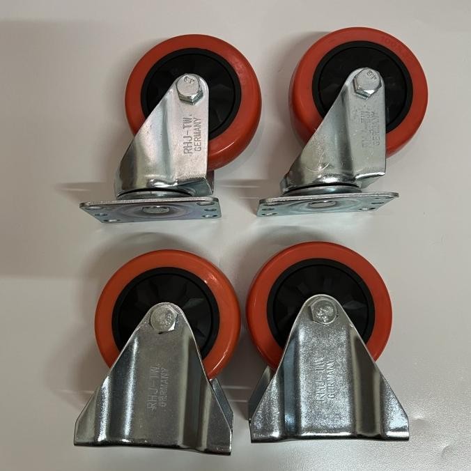 Roda Troli Pu RHJ TW Caster Germany 4 inch 2 Putar, 2 Mati