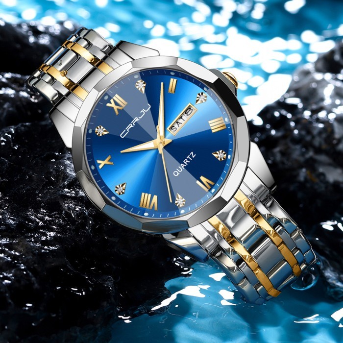 CRRJU Jam Tangan Pria Anti Air Original Rantai Keren Terbaru Mewah 2024 Putih Luxury Stainless Steel