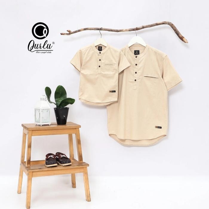 Qurlu - Kemeja Koko Dewasa/Anak Warna Ivory (Baju Couple Ayah Dan Anak Laki-Laki) Baju Koko Pria