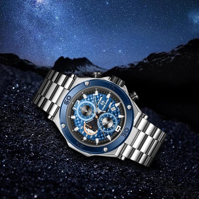 DISKON Buy 1 Get 1 Evans Jayden Jam Tangan Pria EJ 9839 Rantai Stainless Steel Chronograph Kaca