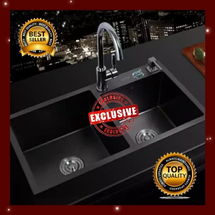KITCHEN SINK BAK CUCI PIRING 8245 HITAM VALPRA STAINLESS STEEL